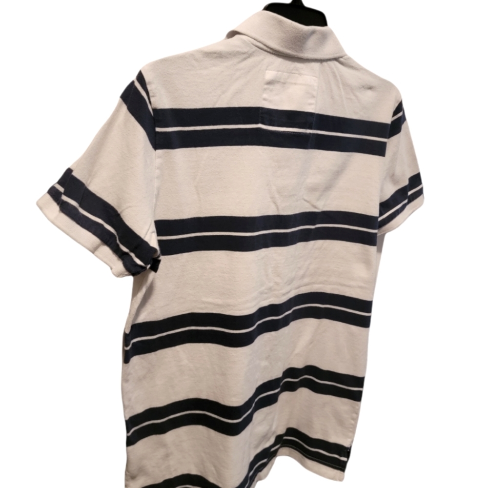 Mens Aeropostale size Medium navy blue strip white polo shirt AEO - Picture 2 of 5
